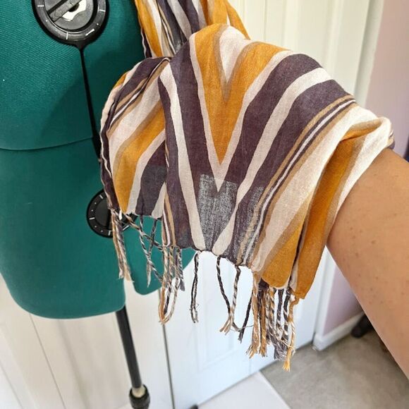 Unbranded Multicolored Stripe Chevron Print Cotton Fringe Lightweight Scarf - Picture 5 of 6